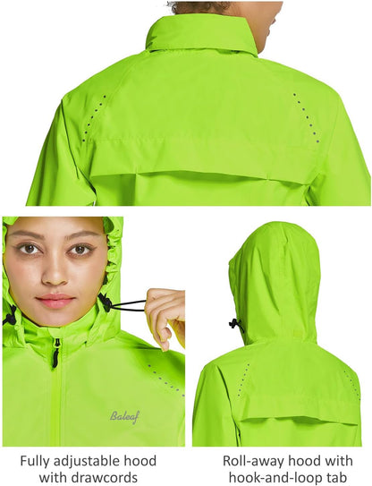 Women'S Running Rain Jackets Cycling Windbreaker Waterproof Reflective Windproof Spring Coat Golf Hiking Hooded